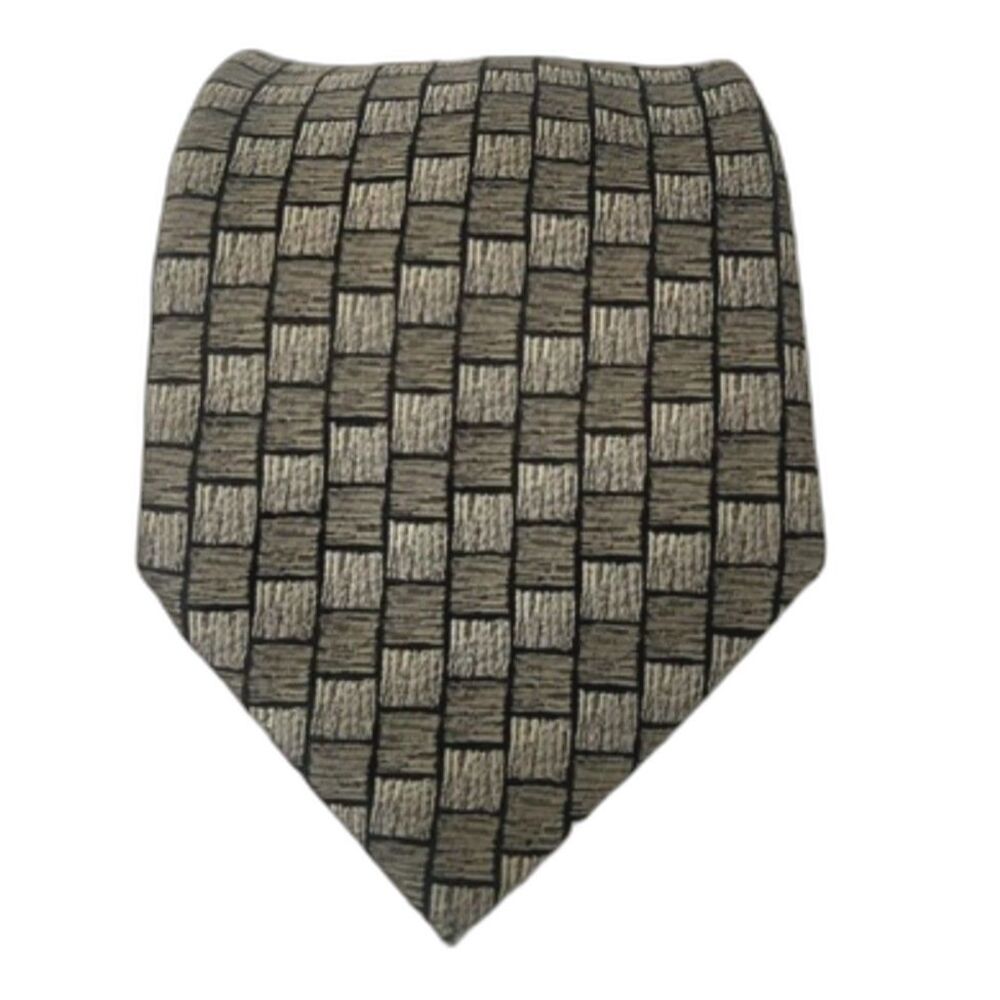 Kenneth Cole Mens Handmade Silk Geometric Tie Beige Business Casual Necktie